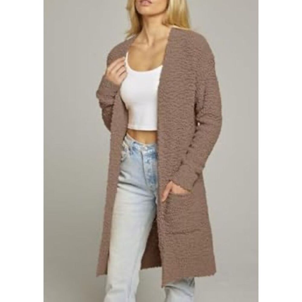 Merokeety chunky knit open front mauve cardigan - M